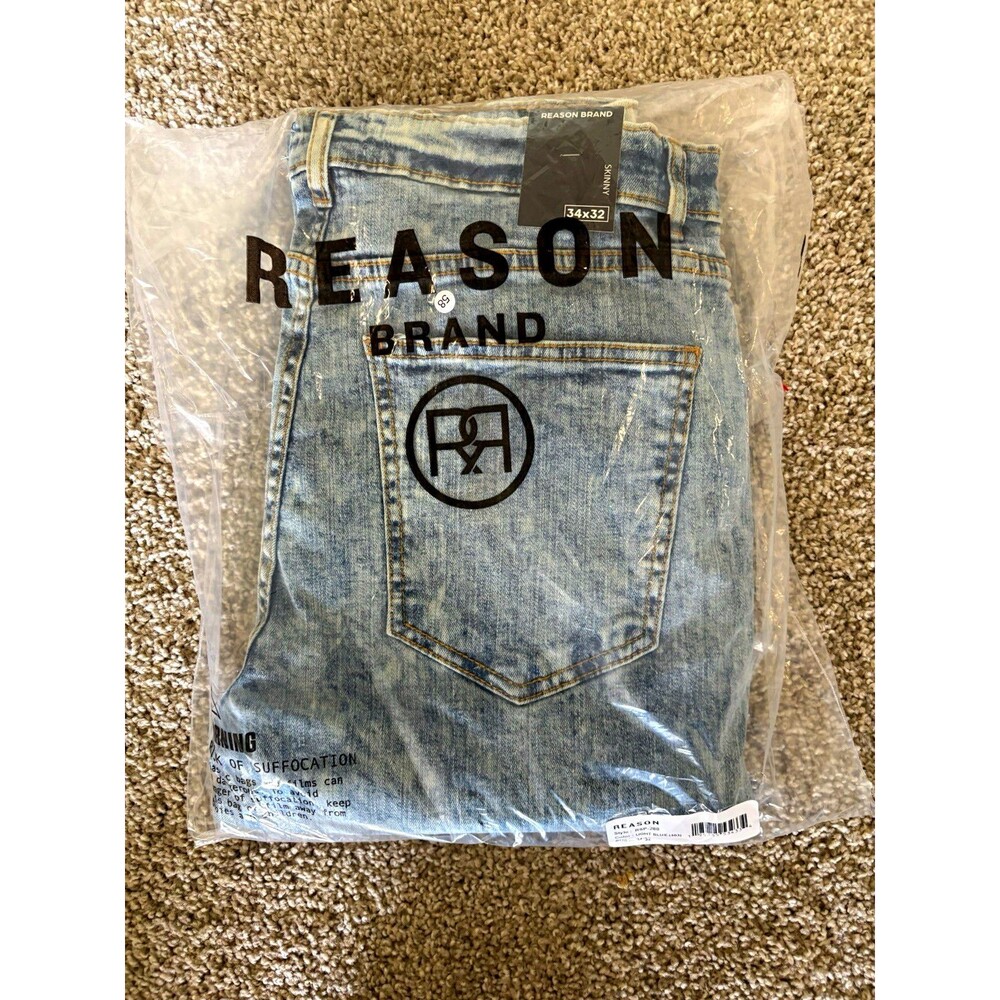 Reason Brand Men's Blue Light Wash Skinny Denim Jeans Cotton Blend 5-Pocket